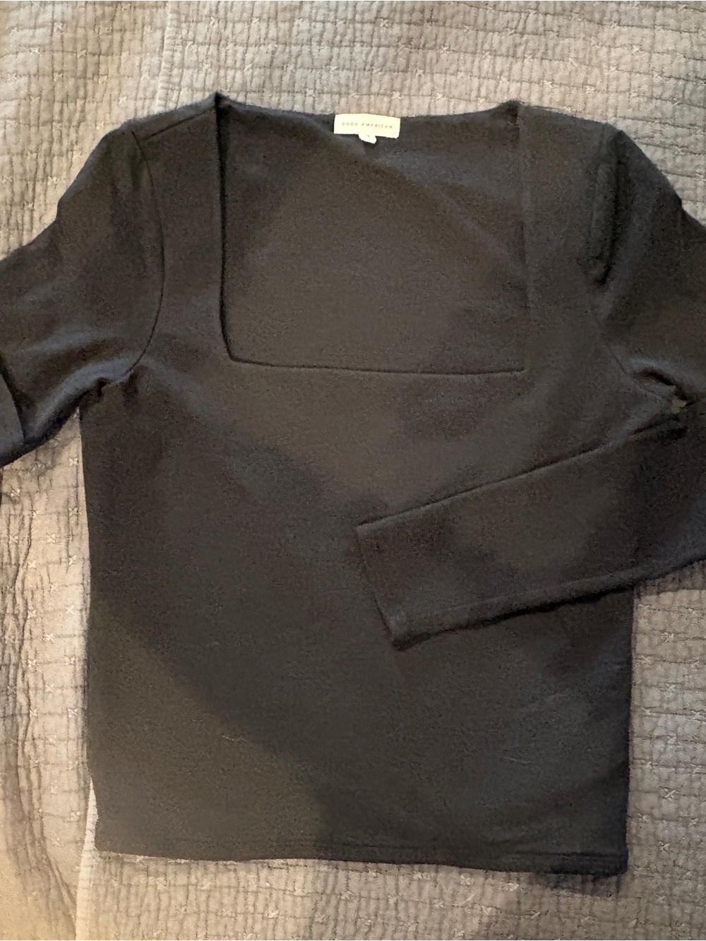 Good American Black Square Neck Long Sleeve Top